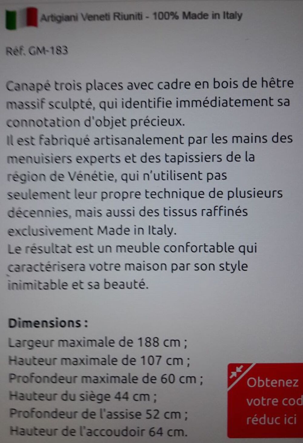 Canap&eacute; Baroque rococo 3P Meubles
