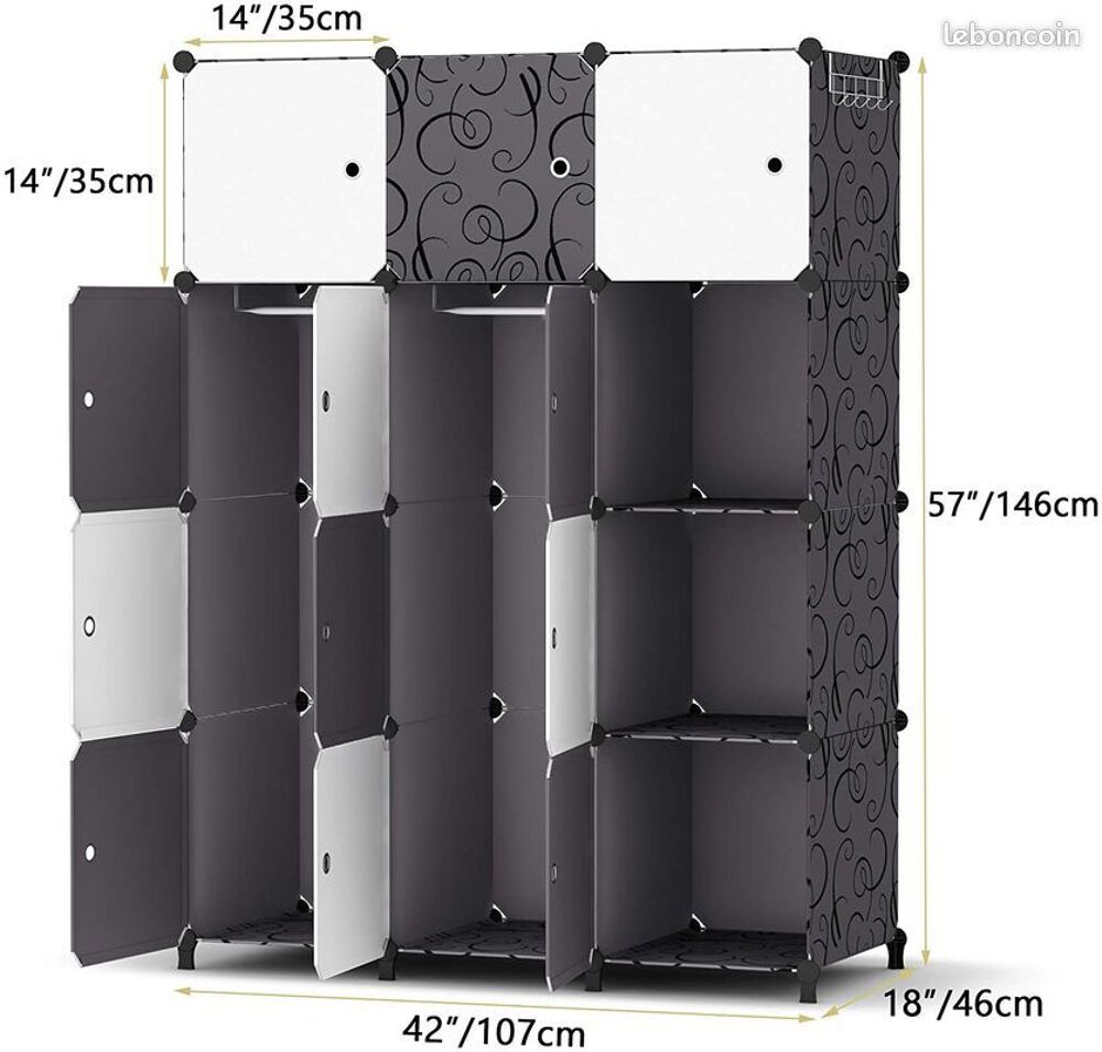 Lot d'armoires/penderies en cubes modulables Meubles