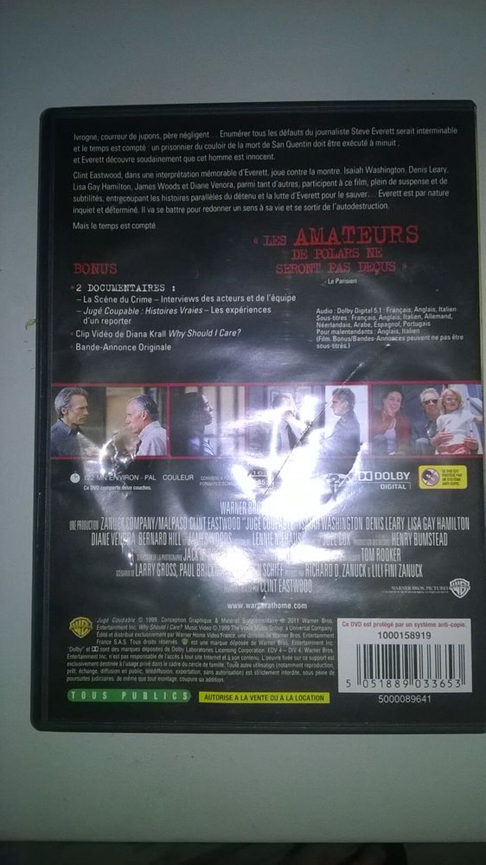 DVD Jug&eacute; Coupable 
Clint Eastwood
1999
Excellent etat DVD et blu-ray