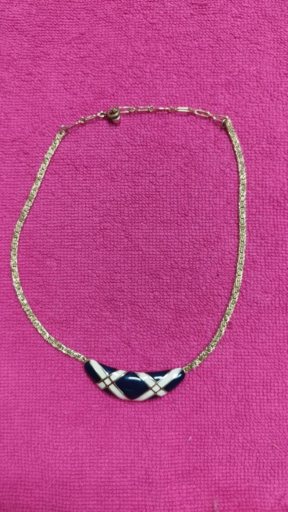 Collier fantaisie m&eacute;tal dor&eacute;/&eacute;mail ORENA Paris Vintage 1980 Bijoux et montres