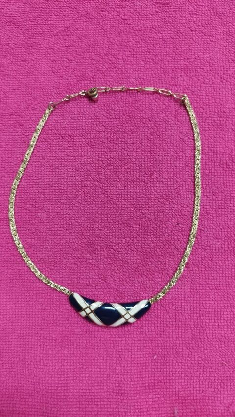 Collier fantaisie métal doré/émail ORENA Paris Vintage 1980 15 Écuisses (71)