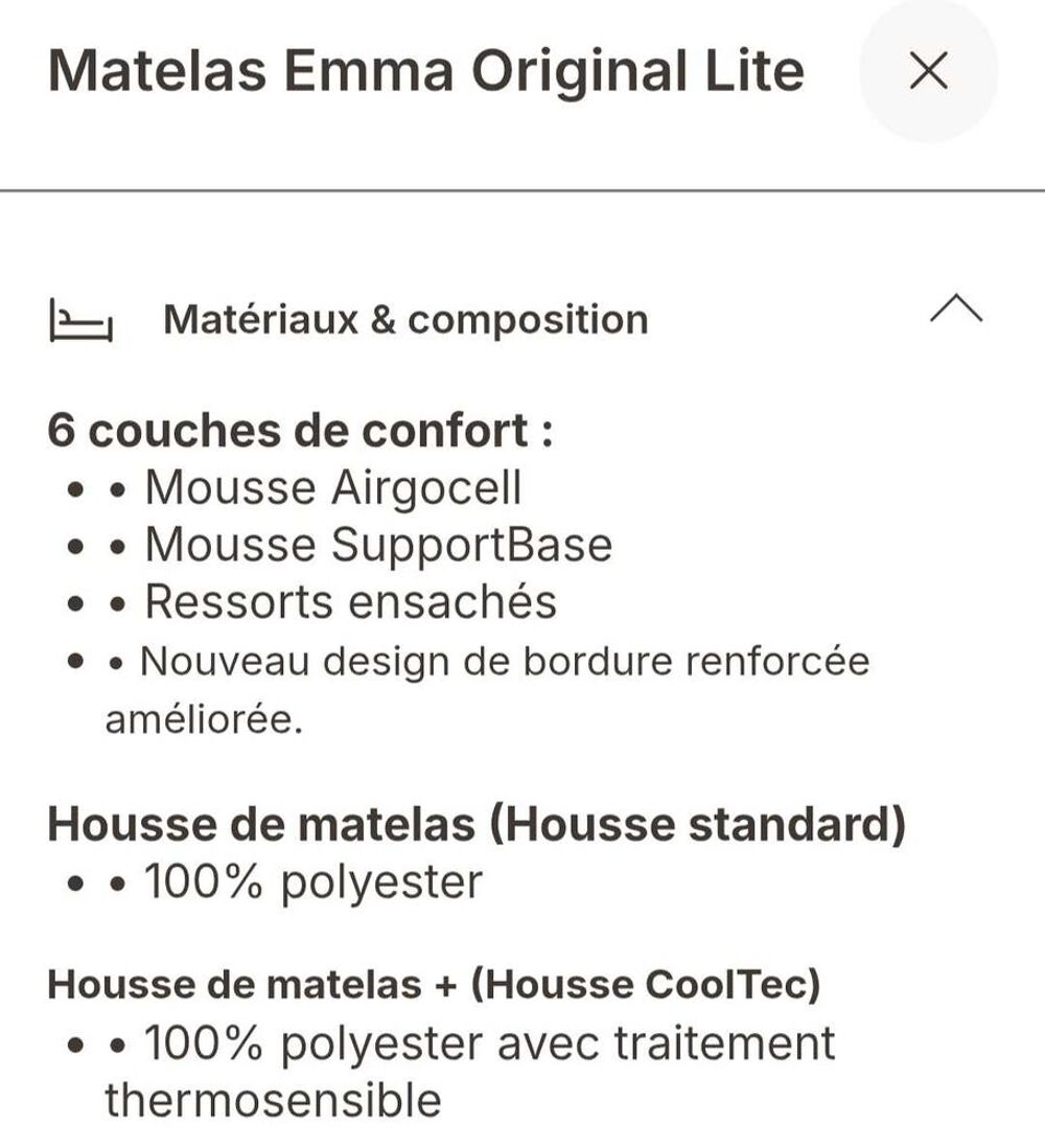 matelas Emma en excellent &eacute;tat 160/200 Meubles