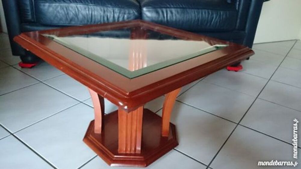 Table basse merisier, plateau verre Meubles