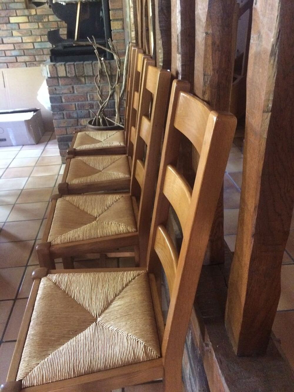 6 chaises en ch&ecirc;ne massif style campagnard assise de seigle
Meubles