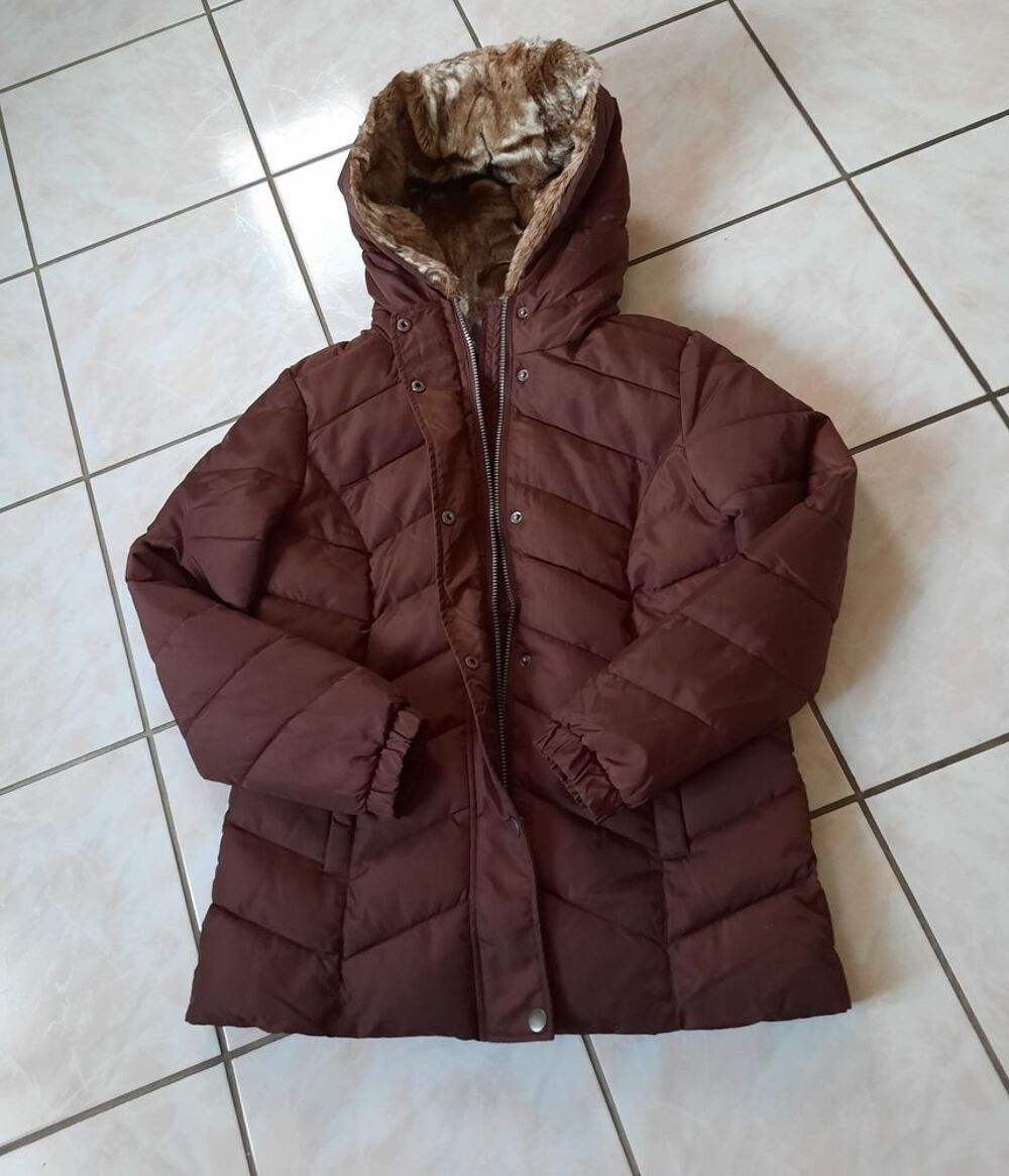 blouson doudoune marron de qualit&eacute; + capuche fourr&eacute;e T 40 Vêtements