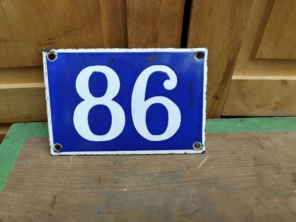 Ancienne Plaque &Eacute;maill&eacute;e Num&eacute;ro de Maison 86 Décoration
