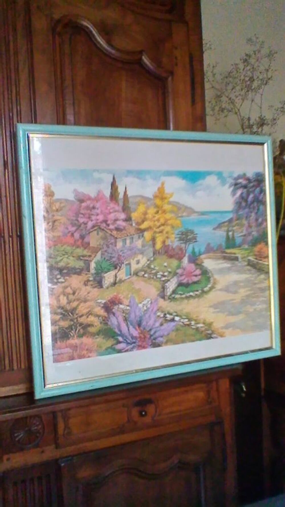 Peinture &agrave; l'eau sur papier sous verre Dcoration