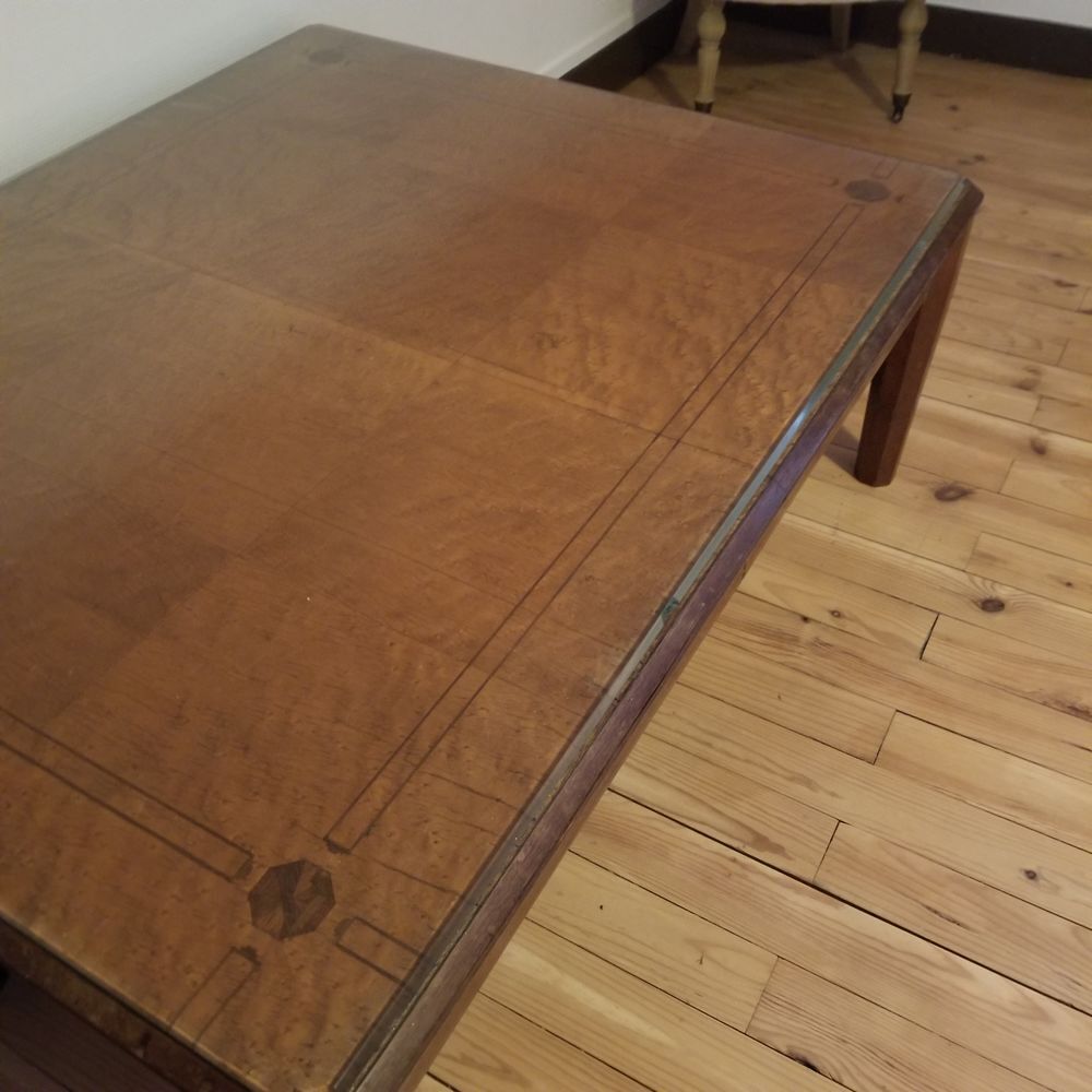 GRANDE TABLE BASSE MARQUETTEE + PLATEAU VERRE BISEAUTE Meubles