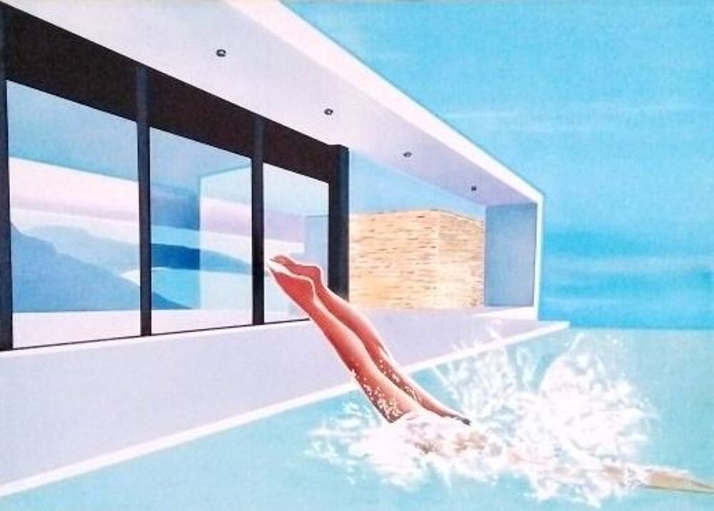 Tableau "femme dans une piscine" style David Hockney Décoration