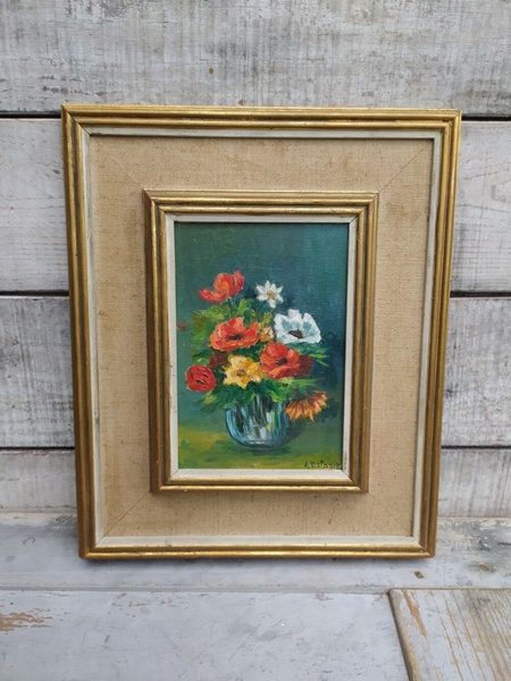 Tableau Bouquet de Fleurs Ann&eacute;es 60 Sign&eacute; A. Delbart 
Décoration