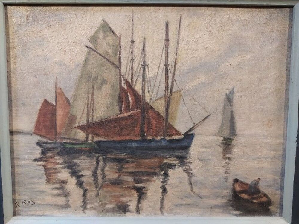 Tableau Marine Bateaux Voiliers Sign&eacute;e R. Roy 