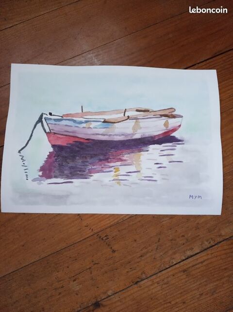AQUARELLE BARQUE 25 Saint-Jean-d'Angély (17)