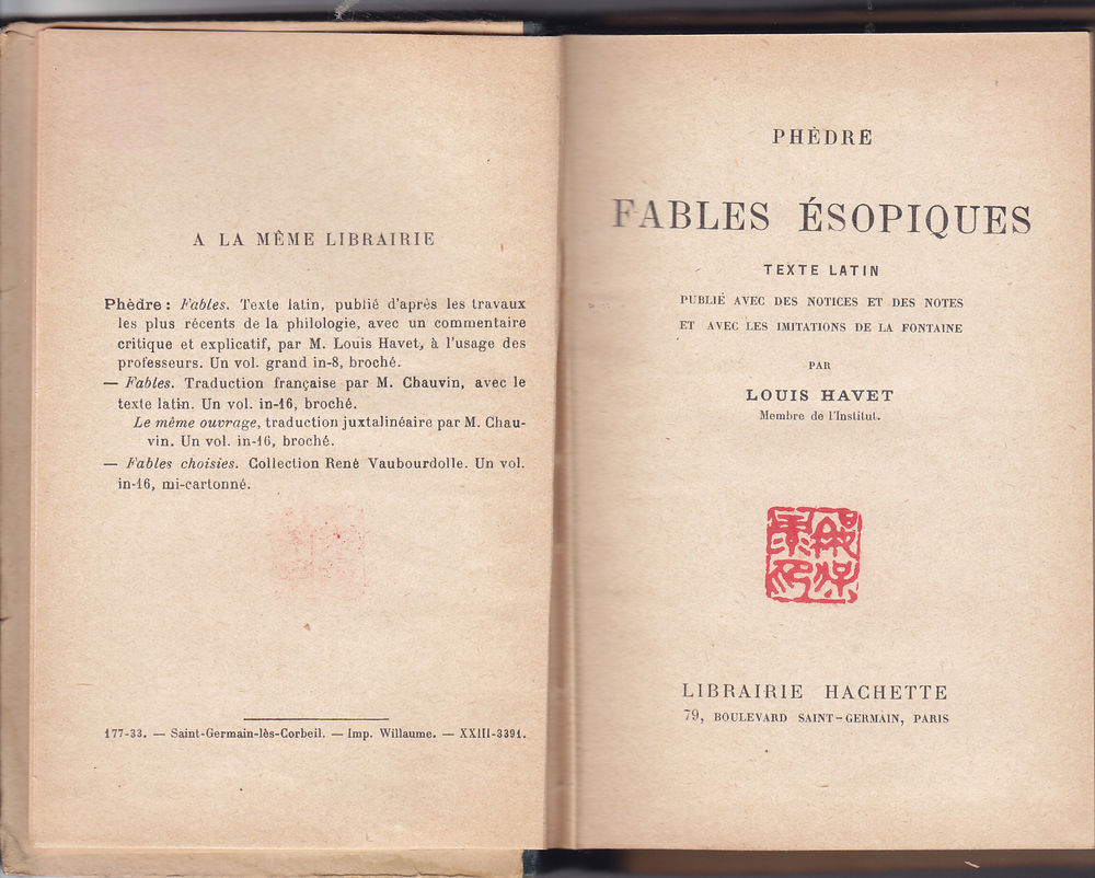 N &deg; 564 FABLES ESOPIQUES - TEXTE LATIN PHEDRE ( PHEDRE Livres et BD