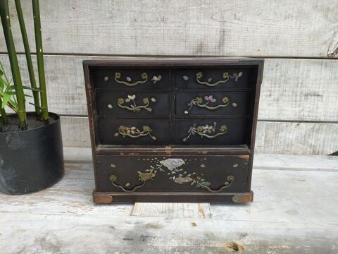 Ancien Petit Cabinet Coffre � Bijoux Asiatique Laque Japon 70 Loches (37)