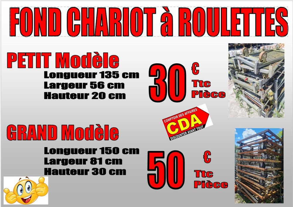 FOND de CHARIOT &agrave; roulettes 2 mod&egrave;les Petits ou grands -MANUTENTION ou JARDIN Bricolage