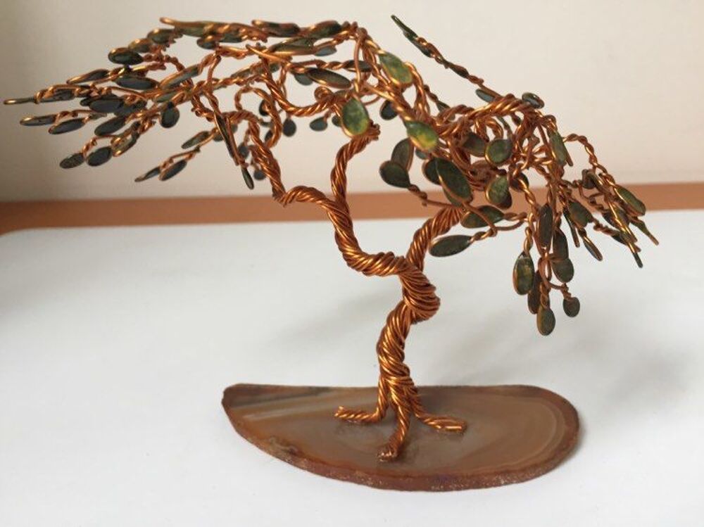 Mini sculpture, arbre, en fil de cuivre, artisanal, H-10cm Décoration