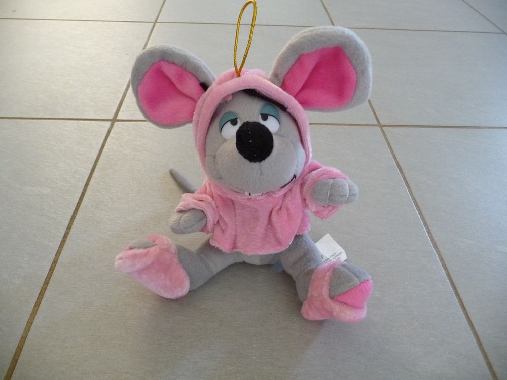 Souris en peluche grise habill&eacute;e en rose - Neuve Jeux / jouets