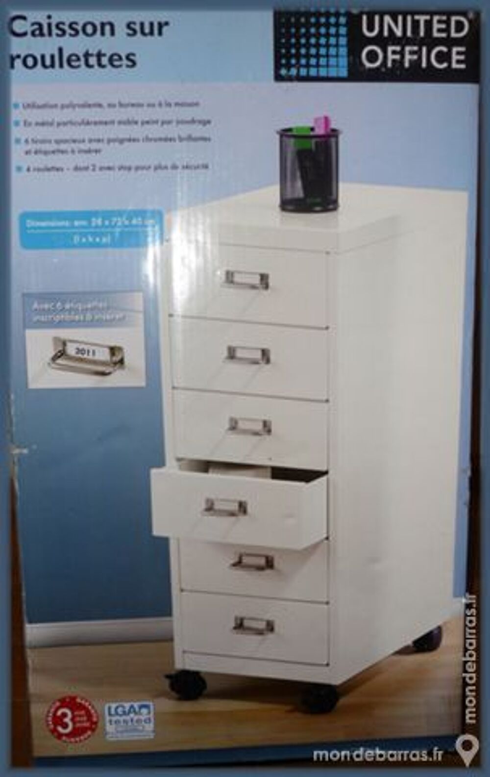 CAISSON d BUREAU~A ROULETTES~6TIROIRS~METAL~BLANC Meubles