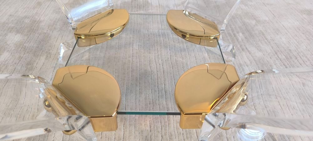 Table basse Lucite &amp; Laiton ? Style Hollywood Regency Meubles
