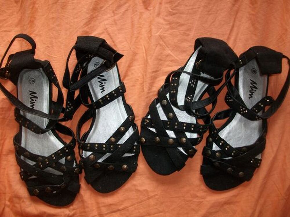 Paires de Sandales crois&eacute;es Noir pt 38-neuves- &agrave; 5  Chaussures