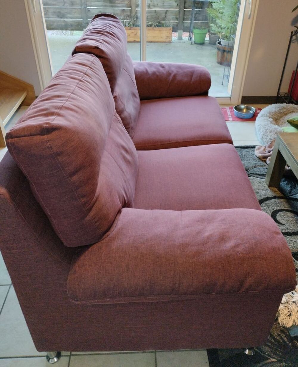 Lot de 2 canap&eacute;s de 2 m&egrave;tres couleur bordeaux/aubergine Meubles