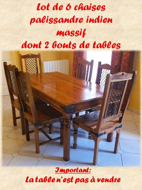 Lot 6 chaises palissandre indien dont 2 bouts de table 450 Bondoufle (91)