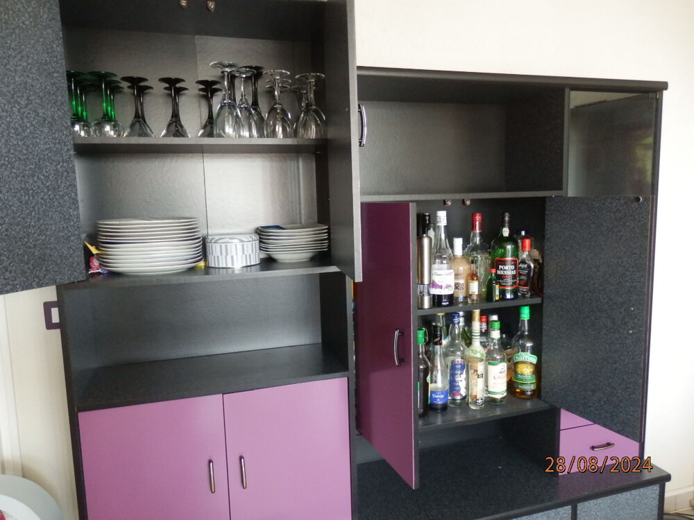 LIVING gris tachet&eacute; et mauve grande contenance Meubles