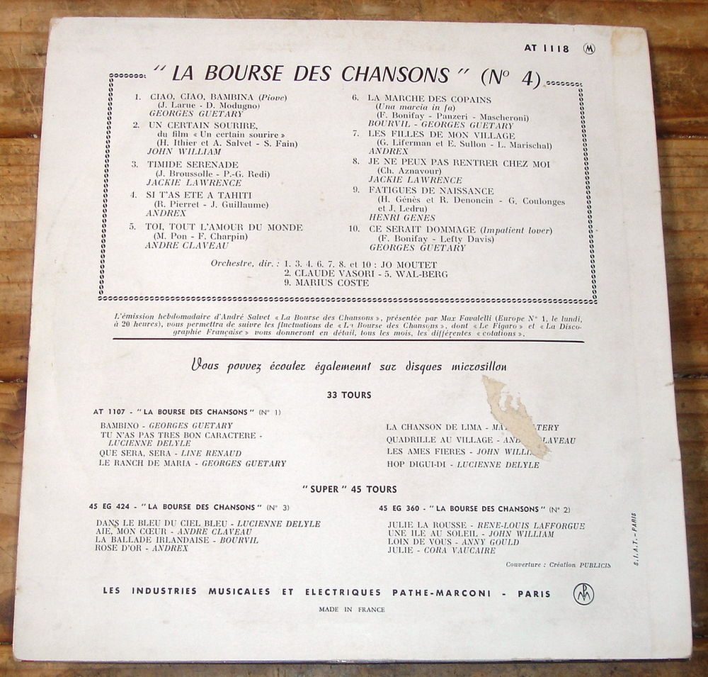 LA BOURSE DES CHANSONS PATH&Eacute; N&deg;4-33t/25cm-BOURVIL-GU&Eacute;TARY-59 CD et vinyles