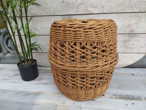 Ancien Si�ge Pouf Tress� Osier Vintage 80 Loches (37)