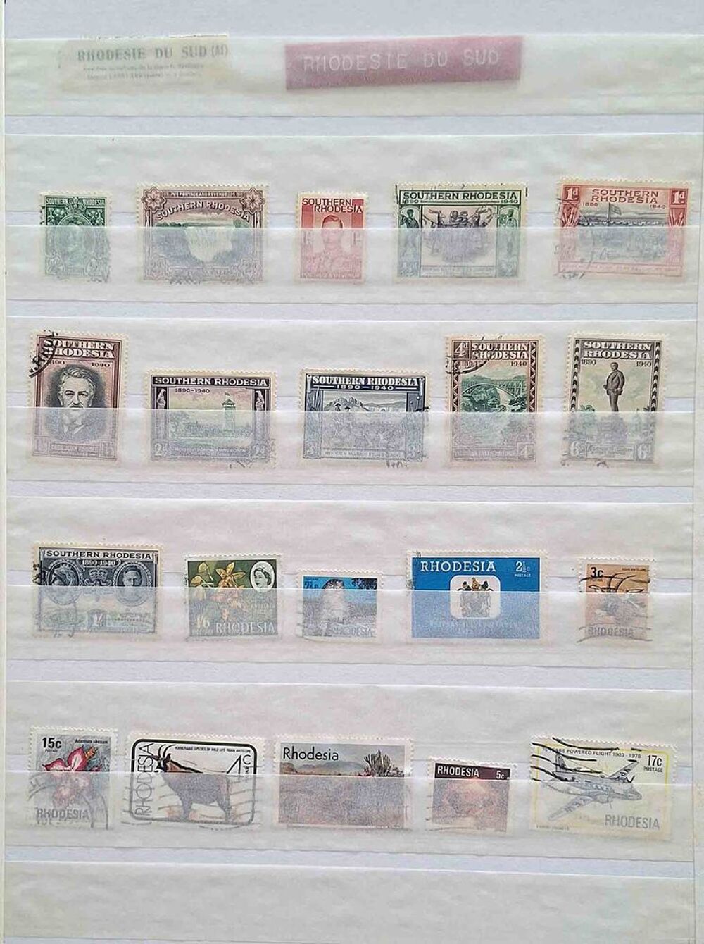 S&eacute;rie de timbres de collection de Rhod&eacute;sie 