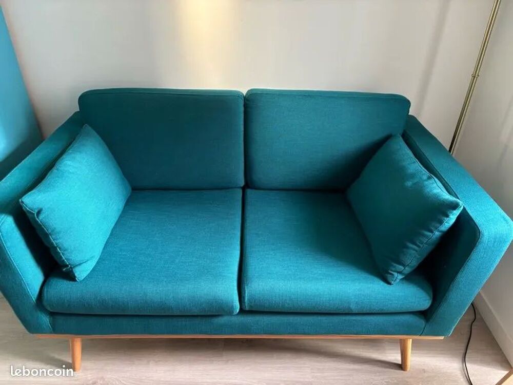 Banquette 2 places Maisons du Monde Timeo bleu p&eacute;trole Meubles
