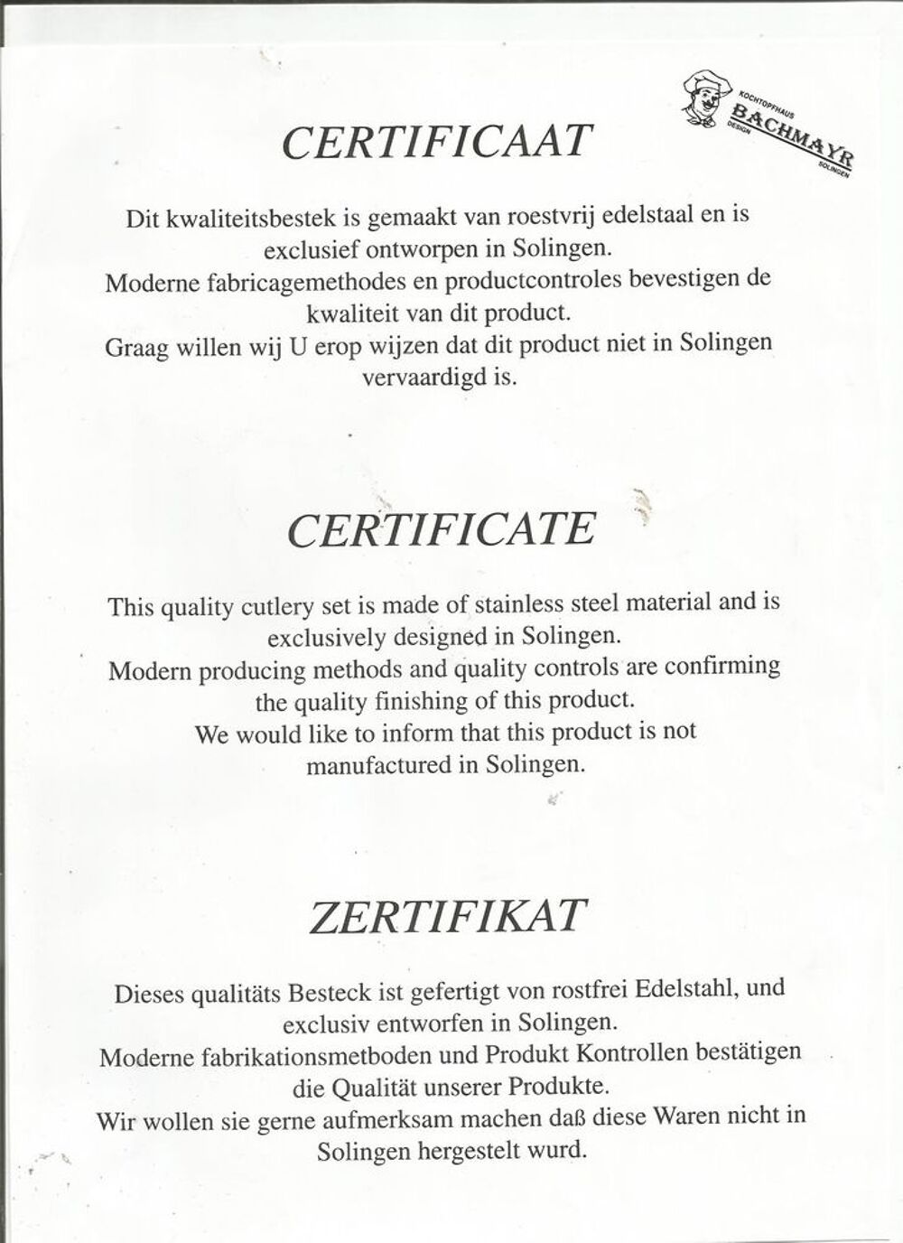 Malette BACHMAYR Solingen Professionnel 24 pi&egrave;ces Cuisine