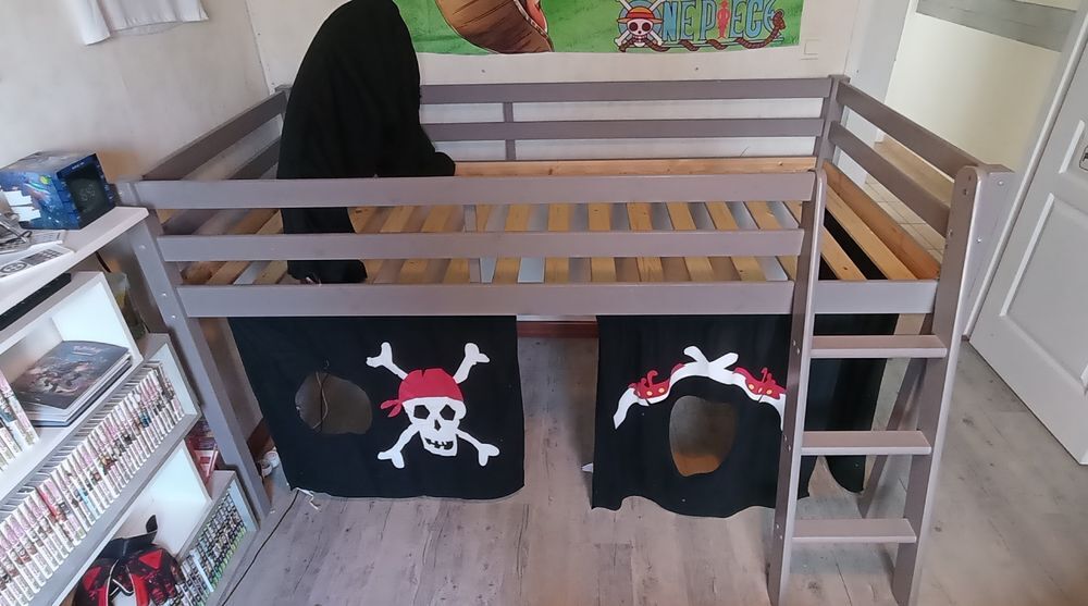 Lit mezzanine pirates en 90 avec tunnel Mobilier enfants
