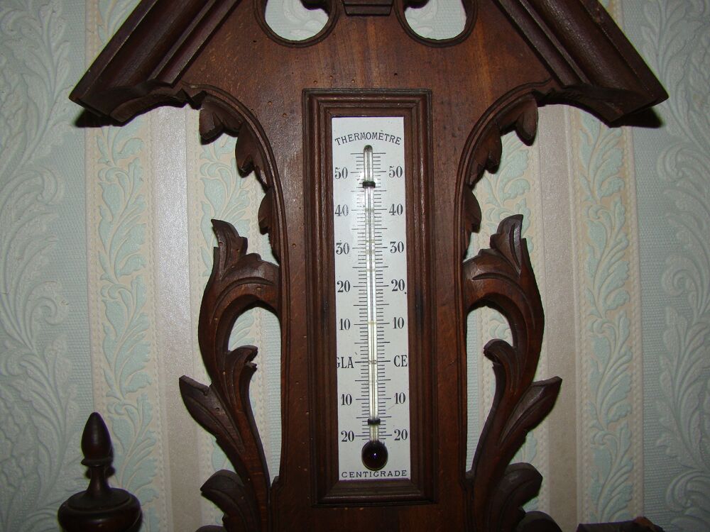 Ancien barom&egrave;tre / thermom&egrave;tre en bois Epoque Napol&eacute;on III Décoration