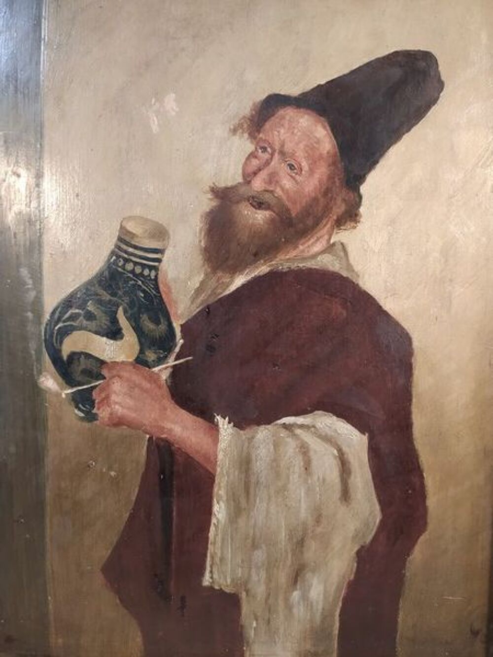 Tableau Portrait Homme avec Cruche et Pipe &Eacute;cole Allemande 