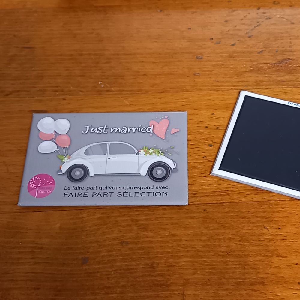 Lot de 2 magnets "just married" avec une coccinelle blanche Bricolage