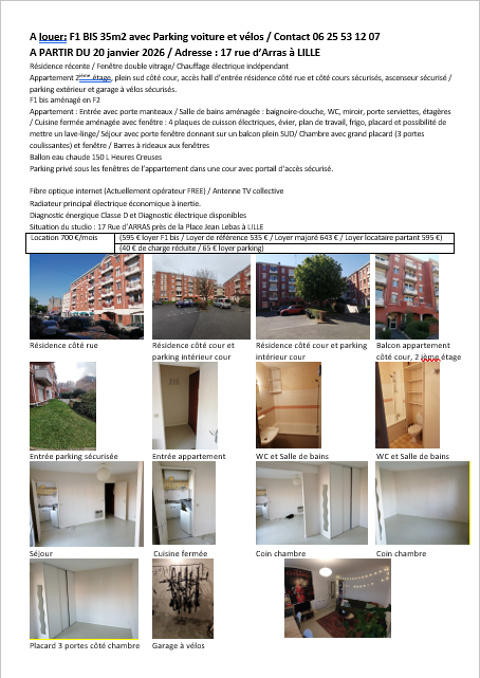  Appartement � louer 1 pi�ce 35 m�