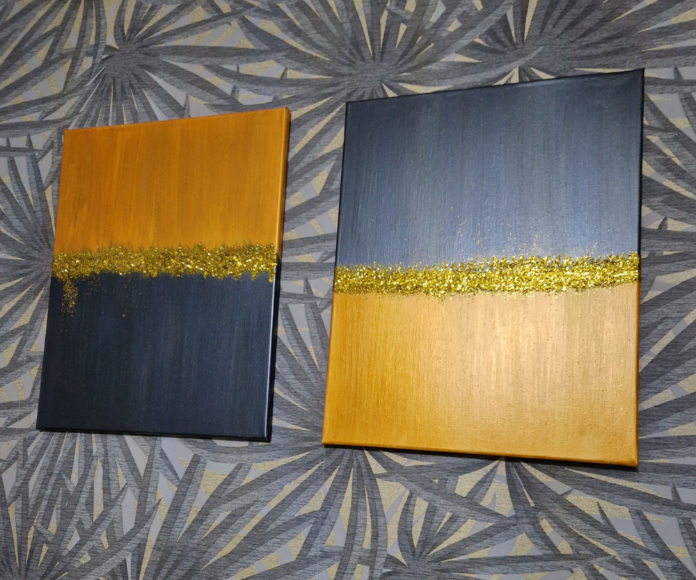 2 pi&egrave;ces, peinture acrylique toile mur d&eacute;coration Paillettes Dcoration