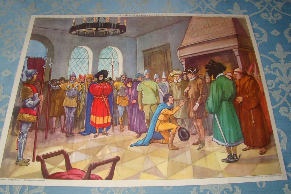 Ancienne affiche scolaire Jeanne d'Arc ann&eacute;es 1960 