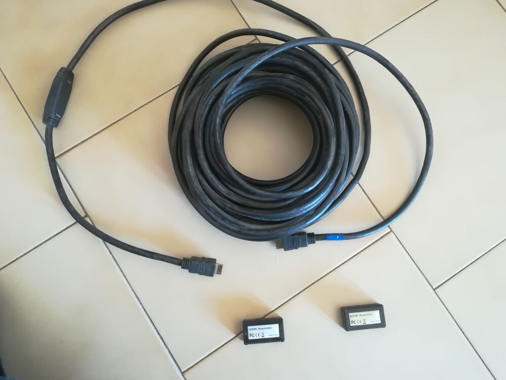 Cable HDMI 20 m&egrave;tres neuf 
2 Repeateur amplificateur HDMI Audio et hifi