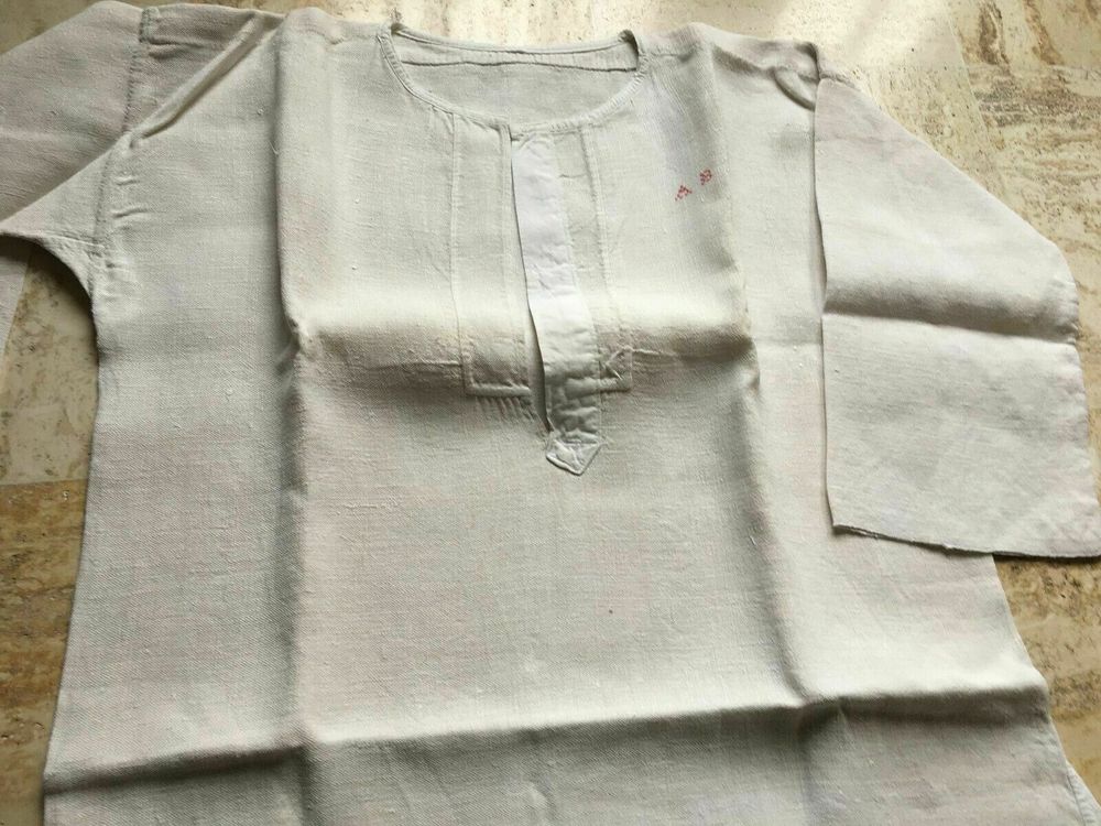 Ancienne CHEMISE LIQUETTE en grosse TOILE coton/lin &eacute;cru Vêtements