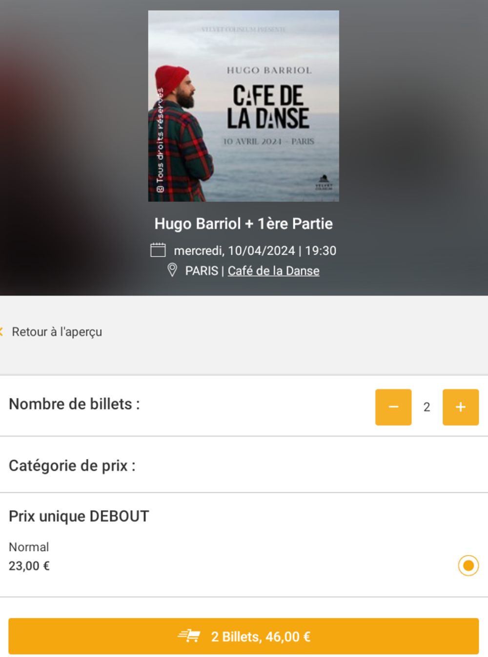 Concert hugo barriol Billetterie