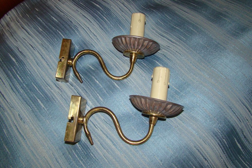 Paire d'appliques en verre opalescent - vintage ann&eacute;es 1970 Décoration