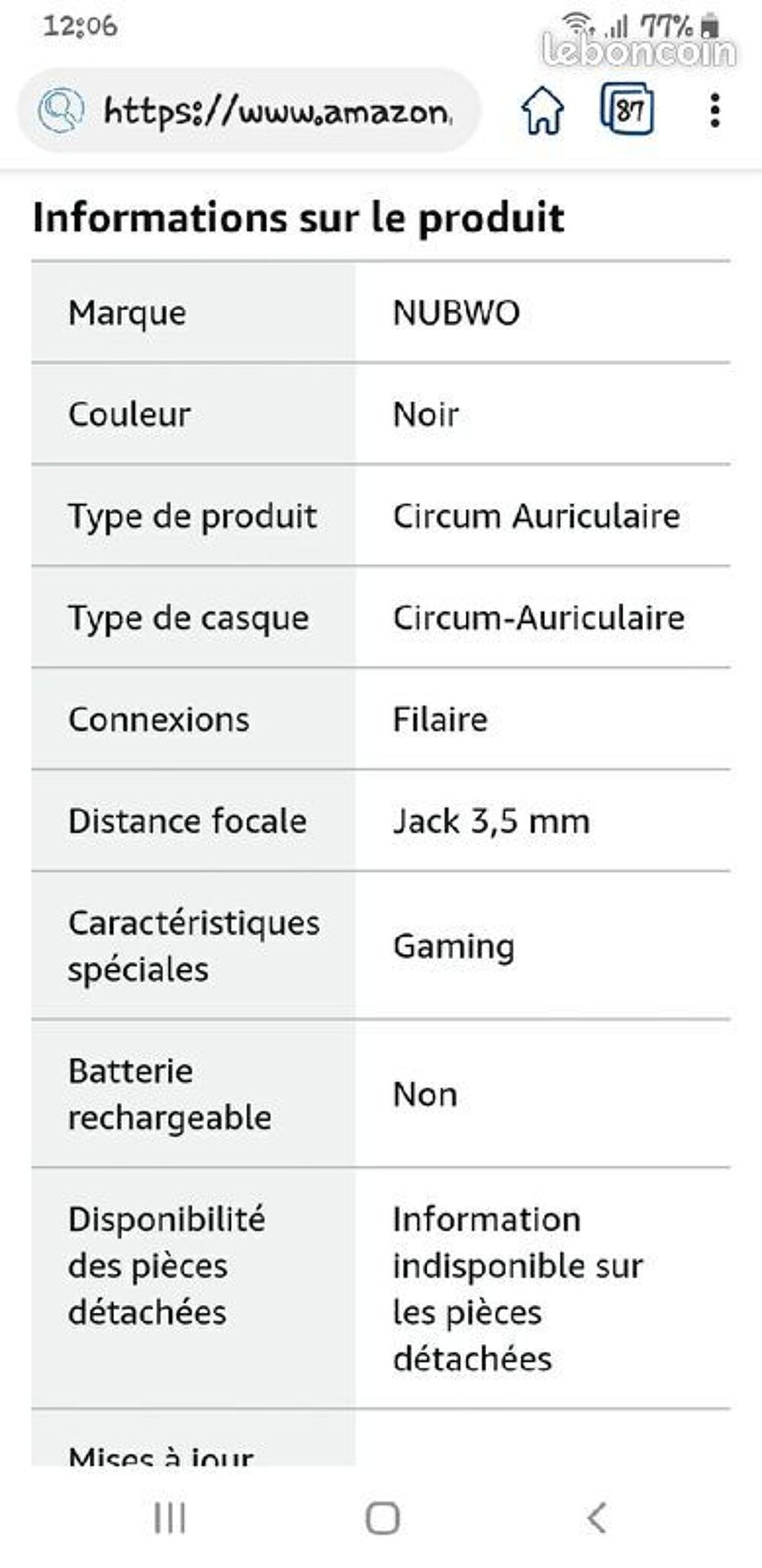 NubWO Casque Gaming NEUF Consoles et jeux vidéos