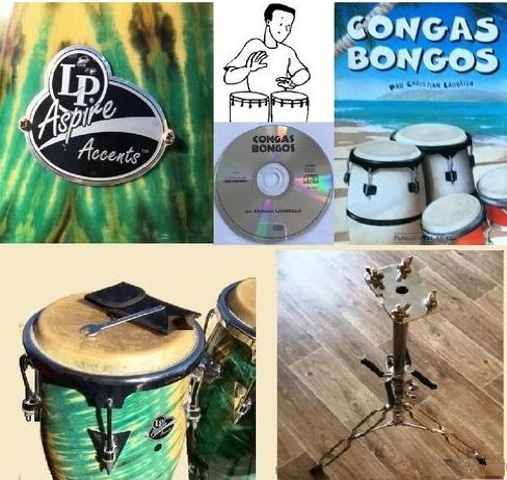 Congas LP Latin Percussion &amp; support + 1 paire Bongo LP Instruments de musique