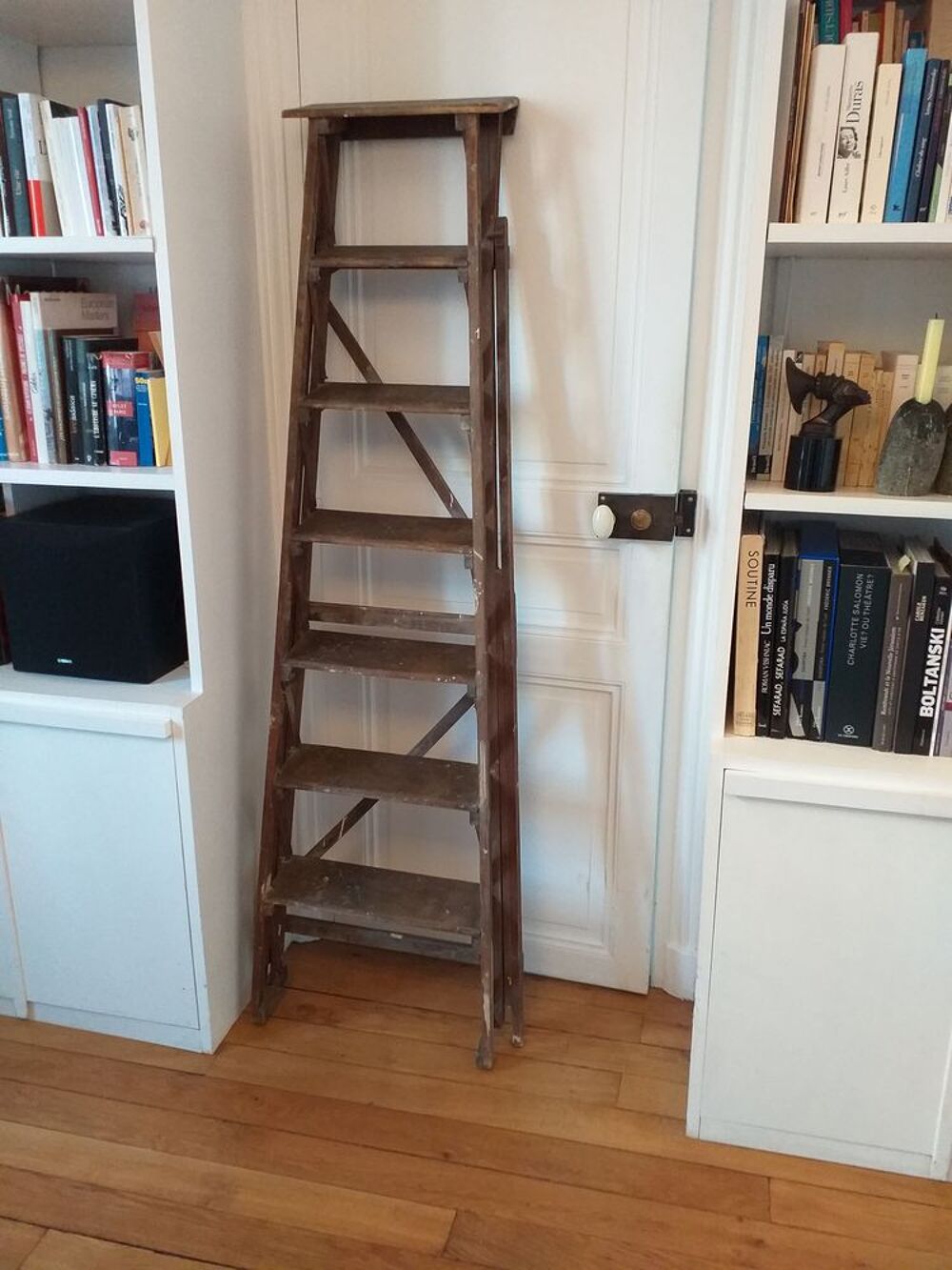 Grand escabeau Vintage 7 marches en bois fonc&eacute; 175cm de haut Meubles
