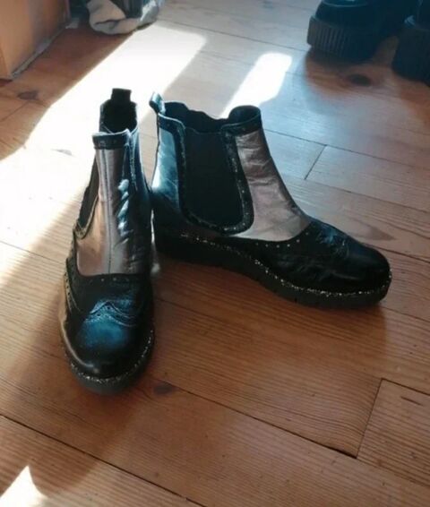 Bottines cuir noir et argent Sansac-de-Marmiesse (15)