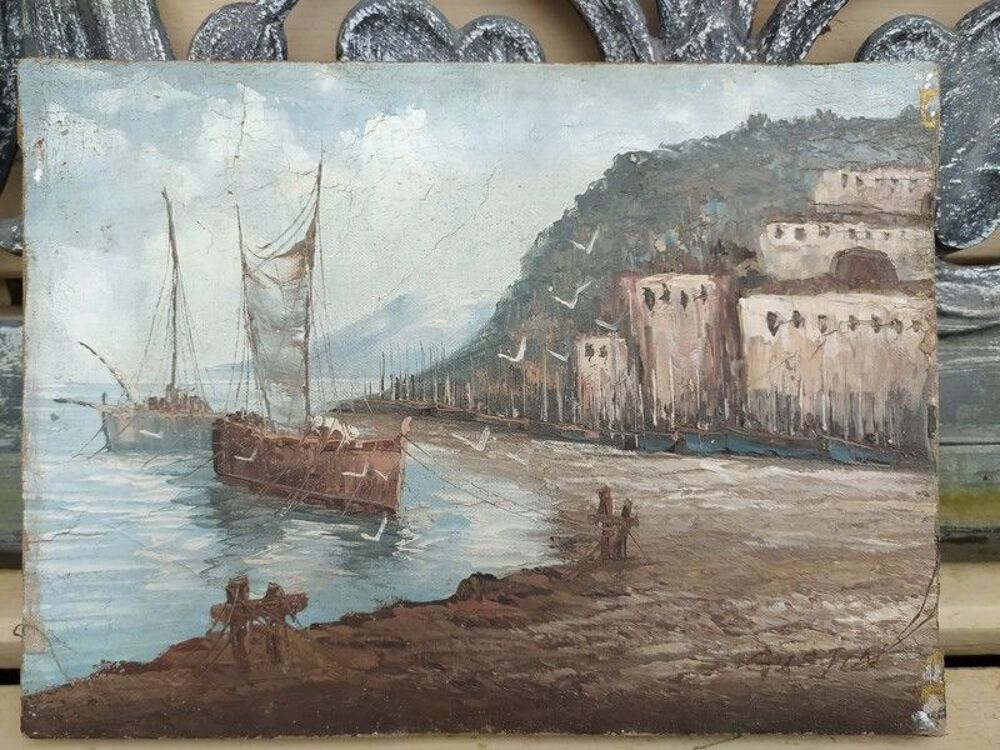 Tableau Marine Paysage Marin Bateaux Voiliers Sign&eacute;e Gustin 
