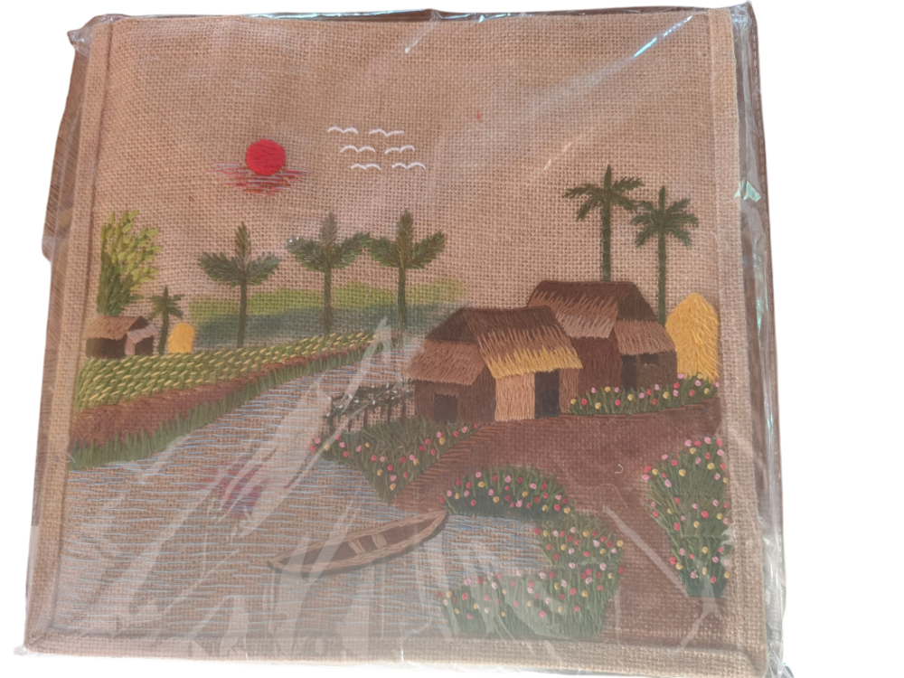 SAC EN TOILE DE JUTE BRODE A LA MAIN FABRICATION ARTISANALE Maroquinerie