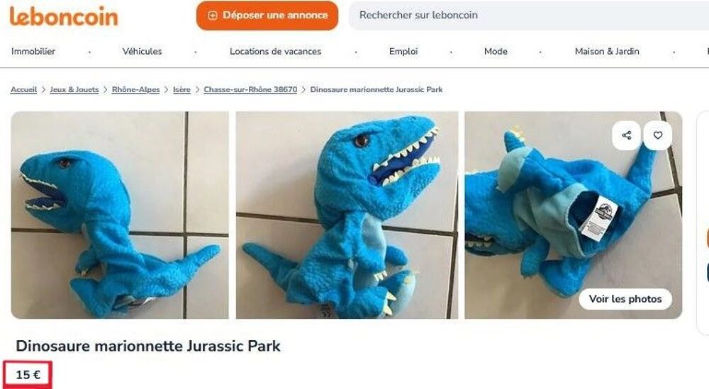 1 ou 2 marionnettes " JURASSIC World Jeux / jouets
